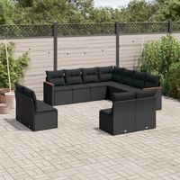 11-tlg. Garten-Sofagarnitur mit Kissen Schwarz Poly Rattan vidaXL