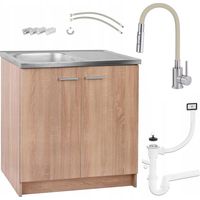 Küchenschrank 80x50 cm - Eiche Sonoma - Inox Spüle + Beige 2-in-1 Armatur - Modern und Funktional