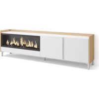 Skraut Home - TV-Schrank, Lowboard, für Wohnzimmer und Esszimmer, 212x35x61cm, Für TV-Geräte bis zu 80", Elektrokamin XXL, Industriedesign, Moderner Stil, Weiß und Eiche Soft