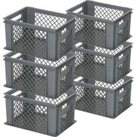 BRB 6x Stapelkorb / Eurobehälter, LxBxH 400 x 300 x 220 mm, grau, Boden geschlossen