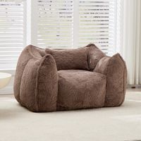 Canapé Pouf Lounge en Fausse Fourrure, Fauteuil Relax avec Flocons de Mousse, Sans Montage
