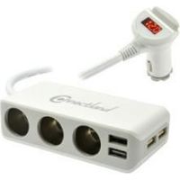 Triple adaptador de encendedor - Connectland - 3 tomas 12V/24V - Cargador USB 6.8A - Protección contra sobretensiones - Cable 1m
