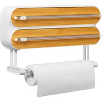 Distributeur Papier Aluminium et Film avec Port Essuie Tout - Magnétique et Murale sans Percer, Derouleur Film Alimentaire avec Coupeur pour Cuisine Organisée, Support Sopalin 3-en-1, Naturel