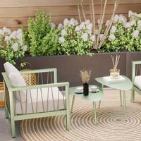 Lot de 2 tables basses de jardin. tables d'appoint gigognes triangulaires. cadre en acier patins ajustables vert clair