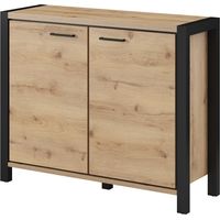 Buffet pequeño modelo 110cm colección TIVORA con 2 puertas color roble y negro.