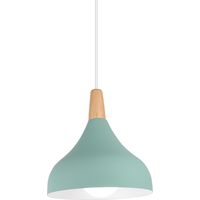 Lámpara Colgante Nórdico Moderno Lámpara de Suspensión Metal Redondo con Acabado en Madera E27 60W para Salón Cocina Dormitorio (verde)