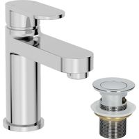 Bathroom Modern Basin Mixer Tap Waste Chrome Round Cloakroom