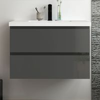 Acezanble Meuble salle de bain 80cm anthracite brillant avec 2 tiroirs à fermeture automatique et simple lavabo