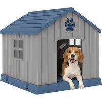 Casetta per Cani Taglia Media da Esterno Impermeabile con Base Rialzata e Finestre, 85x79x82 cm, Grigio