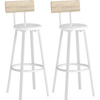Juego de 2 Taburetes Altos de Cocina con Respaldo y Reposapiés Tapizados de PU Asiento de 75,5 cm Natural y Blanco