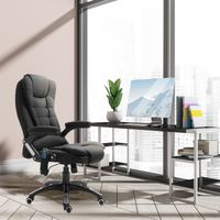 Vinsetto Fauteuil de bureau massant et chauffant, chaise de bureau, chaise ergonomique avec hauteur réglable, dossier inclinable et télécommande filaire, pivotant à 360° tissu en polyester noir