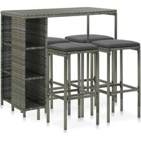 vidaXL 5 Piece Garden Bar Set with Cushions Poly Rattan Grey (313447+313477)