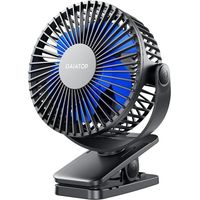 Gaiatop Ventilateur portable à clipser à piles, petit ventilateur de bureau USB puissant, 3 vitesses, silencieux, rechargeable, le camping,Noir et bleu