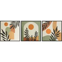 Ensemble de 3 toiles dans des tons verts et oranges, avec cadre noir 40x40cm
