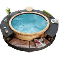 Vidaxl – Cadre de bain à remous en résine tressée – Acier enduit de poudre et eucalyptus – Diamètre extérieur 283 cm – Hauteur réglable 25-55 cm