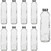 9 Bottiglie in Vetro Trasparente da 1,1 Litri con Tappo a Vite in Metallo Bottiglia da Tavola Ergonomica per Acqua e Bibite Misure 8x8xH31 cm, Uso Domestico e Ristorazione Horeca PROFESSIONALE
