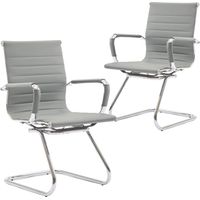 Wahson Meeting Office Chairs Set of 2 in PU Leather Reception Chairs Cantilever for Boardroom Conference, Gray