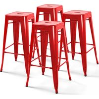 Oviala – Lot de 4 tabourets de bar en acier époxy – Résistants aux intempéries – Assise perforée – Empilables et légers – Dimensions 43x43x76cm