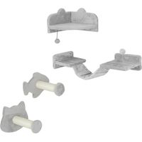 Set di scalette per gatti, 4 pezzi, mobile tiragraffi con gradini in sisal, doppia piattaforma, grigio chiaro/bianco crema