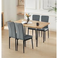 Hallowood Furniture Cullompton Rectangle Dining Table and Chairs Set 4, Dining Room Sets with Live Edge Effect Kitchen Table and Light Grey Faux Leather Kitchen Chairs (120cm)