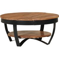 Vidaxl – Table basse fixe 65x65x32 cm en bois d'acacia massif – Finition marron miel – Base en acier enduit de poudre – Avec étagère