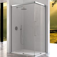 KASSANDRA PAVÍA Mampara Angular de Ducha 2 Fijo + 2 Puertas Correderas Plata Brillo Transparente - Medida: 120x100 cm - ref: AI6071616S200120+AI6071616S200100