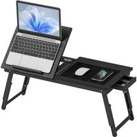 Folding and adjustable bed table, laptop bamboo bed tray, tiltable tray 83.5x33x34cm black