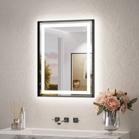 Keonjinn Noir Miroir salle de bains avec éclairage 50x70cm, Miroir LED à éclairage avant et arrière avec cadre en aluminium, 3 couleurs de lumière réglables, verre trempé, fonction mémoire, IP44