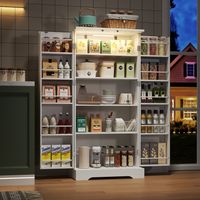 Aparador de cocina 60 x 35 x 128 cm - Mueble con iluminación LED con sensor y estantes ajustables - Elegante - Blanco