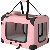 Cage transport pliable 60x41,5x41 cm rose avec fenêtres rangement et 2 paniers pour chien chat miniature