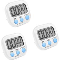Minuterie - Écran LCD Grand Format - Avec Support Pliable Aimanté et Trou de Suspension - Pour Cuisine Salle De Bain Exercice - Lot De 3 Blanc