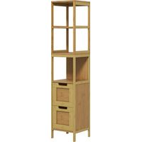 Armoire haute salle de bain bambou 3 étagères 2 tiroirs 30x30x144,3 cm naturel