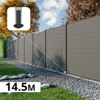 Kit Clôture Composite RIO Platines 14,5x1,8m - Bois composite & Aluminium - Poteaux sur Platines Gris - Brise vue