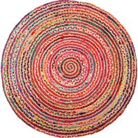 Aubry Gaspard – Tapis rond en jute et coton multicolore – Diamètre 120 cm – Tressé à la main pour un style unique – Parfait pour salon et chambre