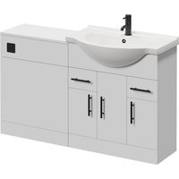 Alexander James Cento Gloss White 1350mm 3 Door Vanity Unit Toilet Suite - 1350mm - Matt Black 96mm Knurled Bar HandleWithout James Toilet Pan