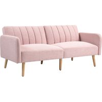Lit double avec canapé intégré, revêtu de lin synthétique, dossier réglable et accoudoirs amovibles, 173 x 75 x 73 cm, rose