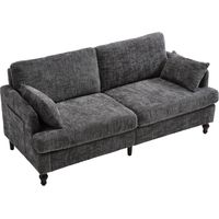 Gerade Sofa 2 Plätze aus Chenille mit USB-Anschluss, Mehrfarbige LED-Beleuchtung, Seitentasche und Holzfüße, Grau