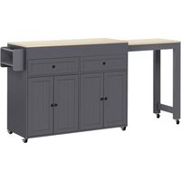 Ilot de cuisine 180,5x45x92,2cm avec 2 tiroirs et 4 portes, extensible, amovible, gris