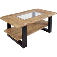 Couchtisch mit Glaseinsatz Baumkante 115 x 65 cm Akazie massiv natur schwarz PATRICK