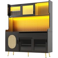 CAIziBuffet de cuisine style campagne noir, 5 portes LED 145x39x171cm