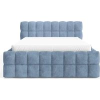 VOLTAIRE - Lit coffre tissu bouclette Bleu 200x200