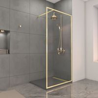 paroi de douche 100x200cm + grille finition or doré brossé + receveur gris effet pierre 100x80x4cm