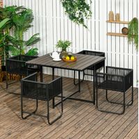 Muebles de jardín de ratán 5 plazas gris, con cojines desenfundables y mesa cuadrada
