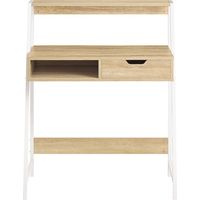 Sobuy – Bureau droit blanc 81x50x100 cm – Structure métal laqué – 1 tiroir et étagère de rangement – Pour ordinateur portable et PC tout-en-un