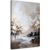 Toile Imprimée, Paysage japonais : fleurs de cerisier beige,70x100
