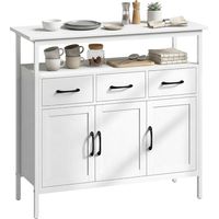 Buffet cuisine, meuble de rangement, 3 portes, 3 tiroirs, compartiment ouvert et étagères réglables, 95x35x88cm, blanc