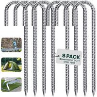 Lot de 8 Sardines de Fixation Résistants - 30 cm Ancrages au Sol en Acier Galvanisé - avec Crochet en J pour Tente, Trampoline