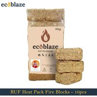 Ecoblaze RUF Heat Pack 12 Briquettes 10kg Bag for Wood Burner, Pizza Oven & BBQ