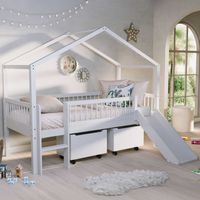 Lit cabane Forrest - 90 x 200cm - avec toboggan et boîtes de