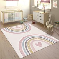 Paco Home Tappeto Bambini Cameretta Arcobaleno Cuore 3D Rosa Crema 140x200 cm